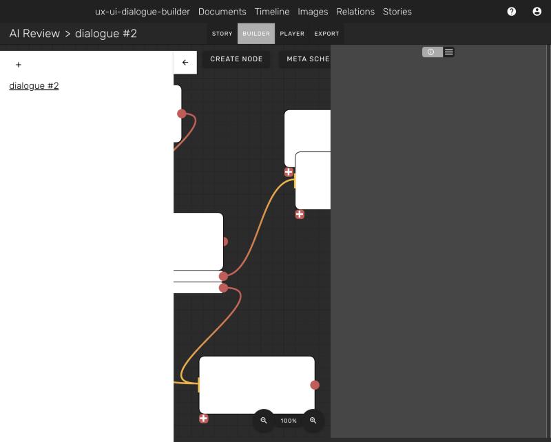 Before: the dialogue list covered the canvas and the inspector stayed empty